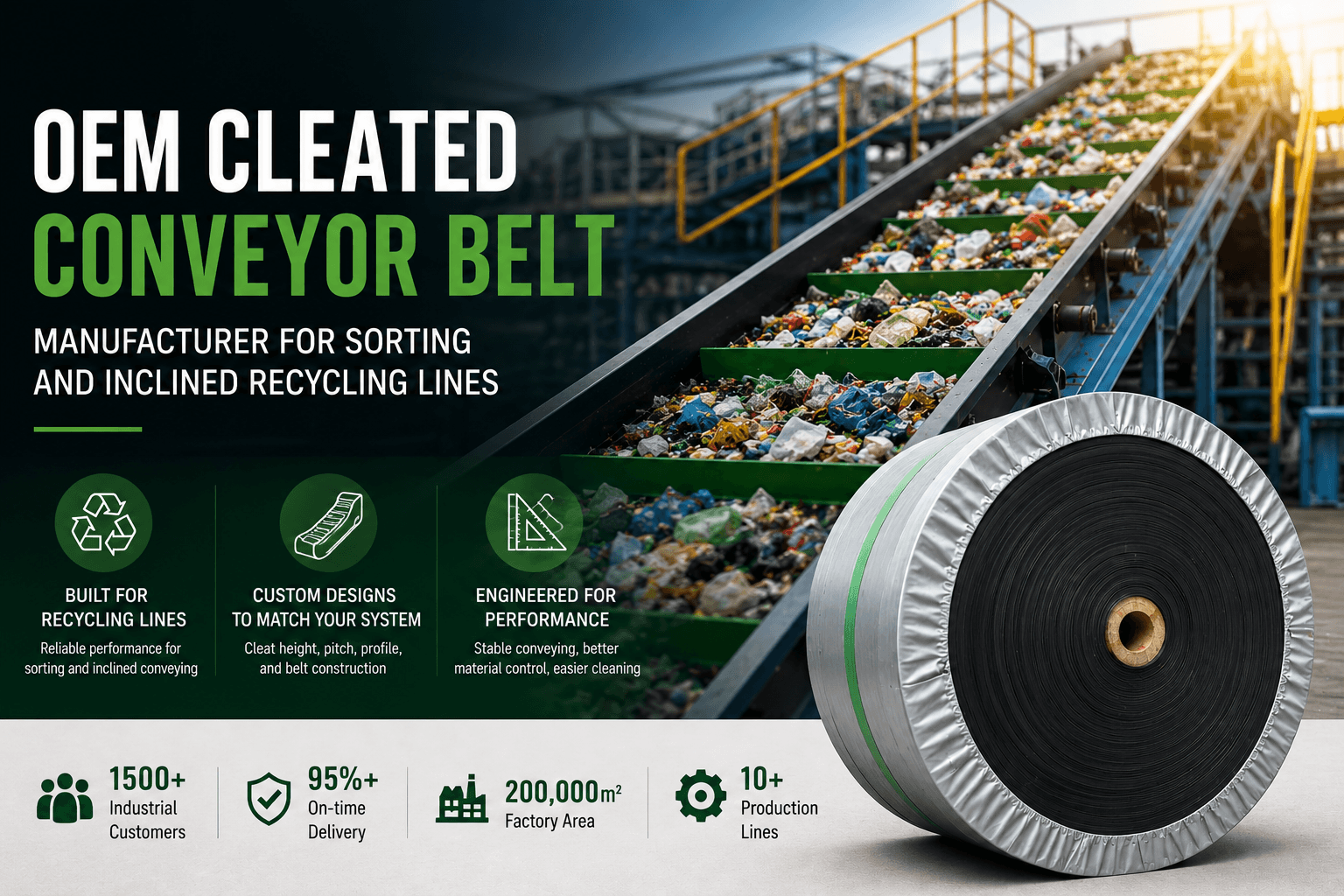 OEM Cleated Conveyor Belt Manufacturer for Sorting and Inclined Recycling Lines