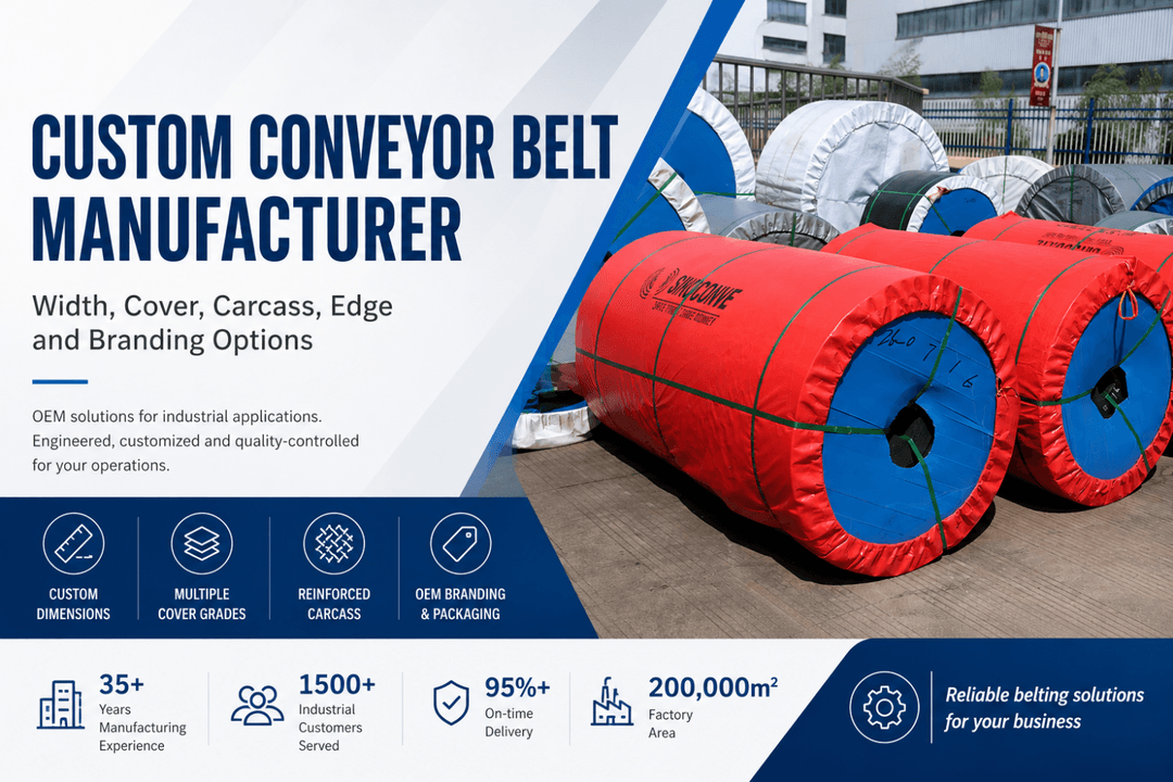 Custom Conveyor Belt Manufacturer: Width, Cover, Carcass, Edge and Branding Options